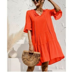 NEW QINCAO WOMENS DRESS IN REDDISH ORANGE SIZE:L
